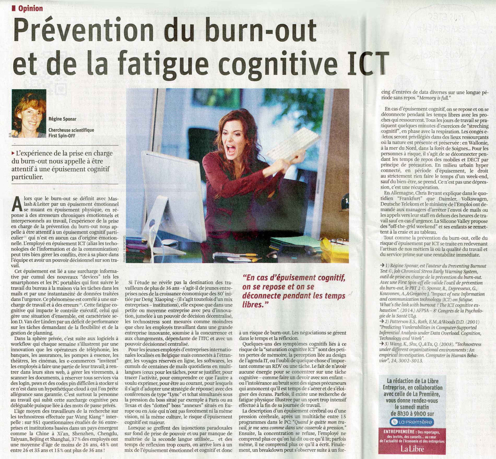 La Libre - Régine Sponar mesure la surcharge cognitive ICT